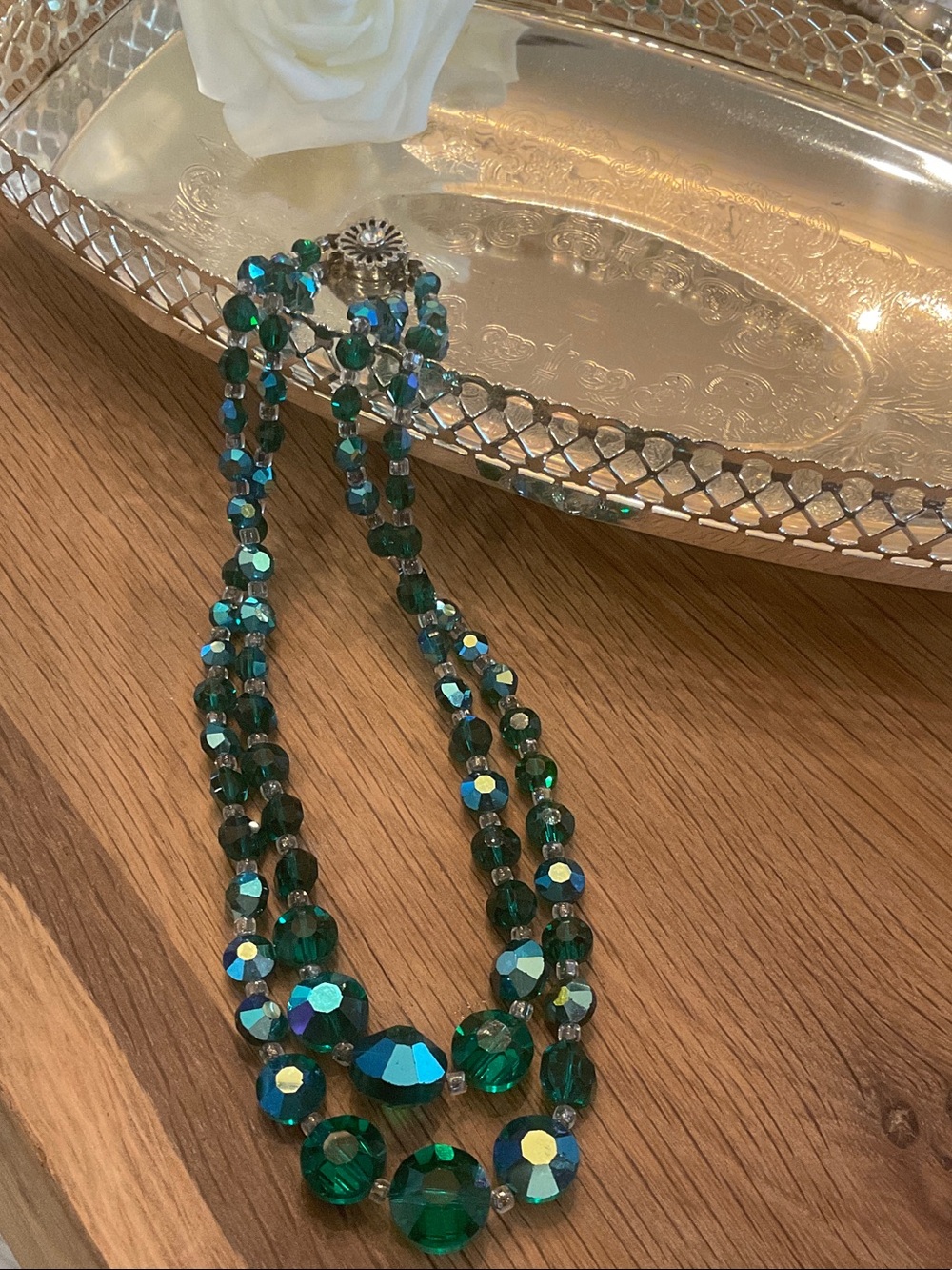 Vintage Aurora Borealis Multi-Strand Crystal Bead Necklace